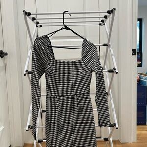 Elegant Black and White Houndstooth Dress